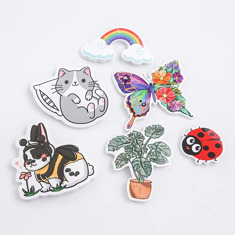 Autocollants en PVC auto-adhésifs personnalisés, autocollants en vinyle découpés, impression imperméable, logo de dessin animé mignon, autocollants personnalisés
