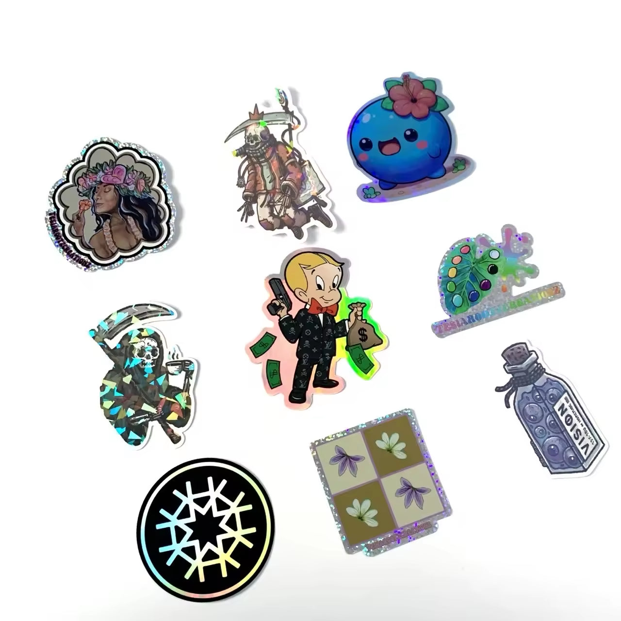 Popular High Quality Colorful Waterproof Die Cut Hologram Label Diamond Sticker Holographic Glitter Sticker