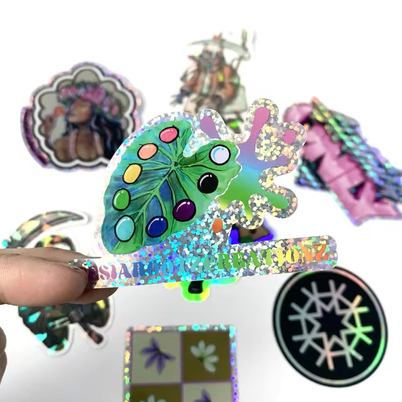 Popular High Quality Colorful Waterproof Die Cut Hologram Label Diamond Sticker Holographic Glitter Sticker