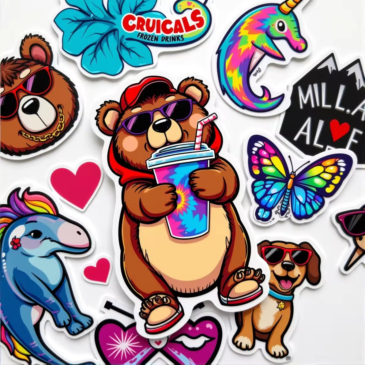 Custom Print Vinyl Waterproof Die Cut Sticker Label Brand Logo Cartoon Self-adhesive Sticker for Water Bottle