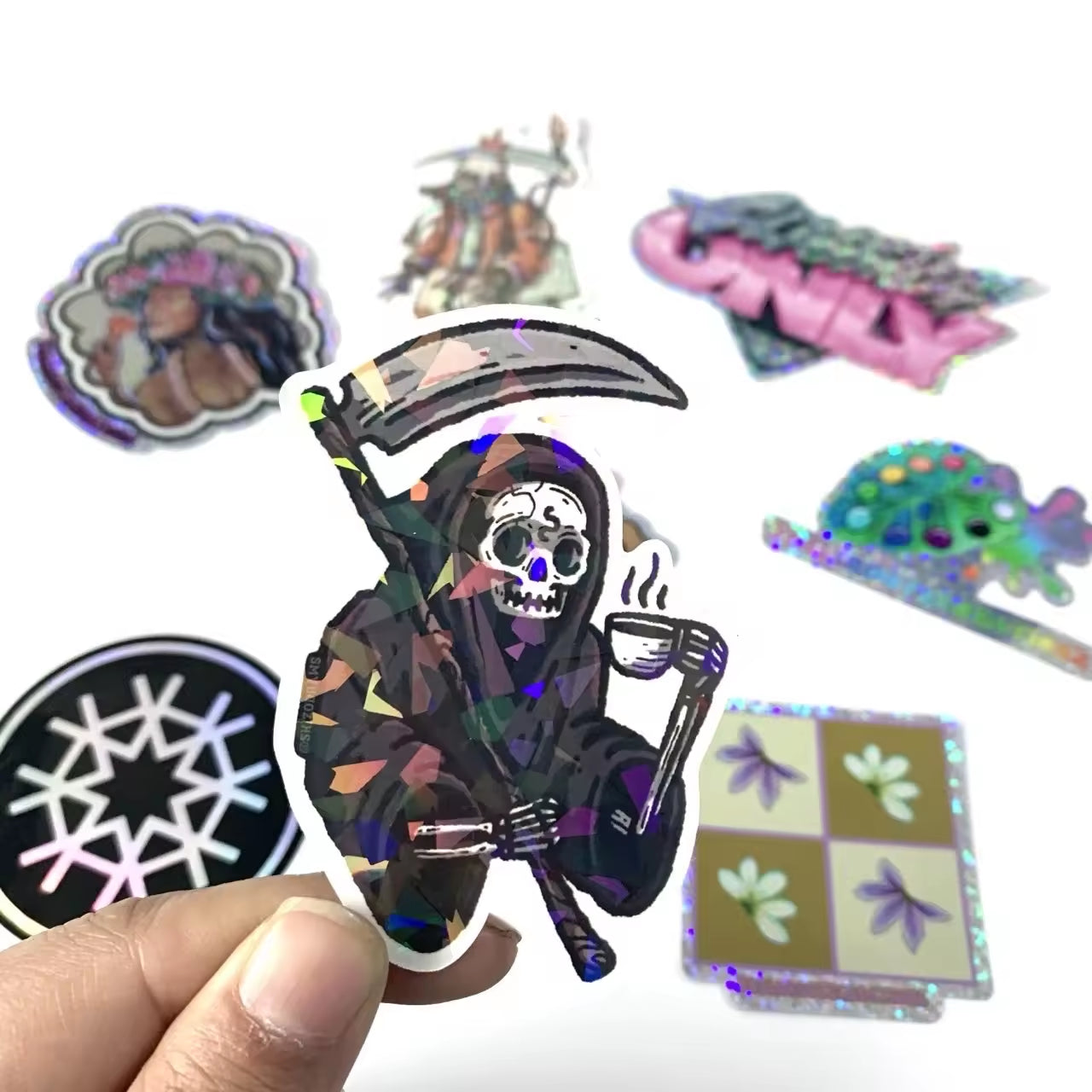 Popular High Quality Colorful Waterproof Die Cut Hologram Label Diamond Sticker Holographic Glitter Sticker