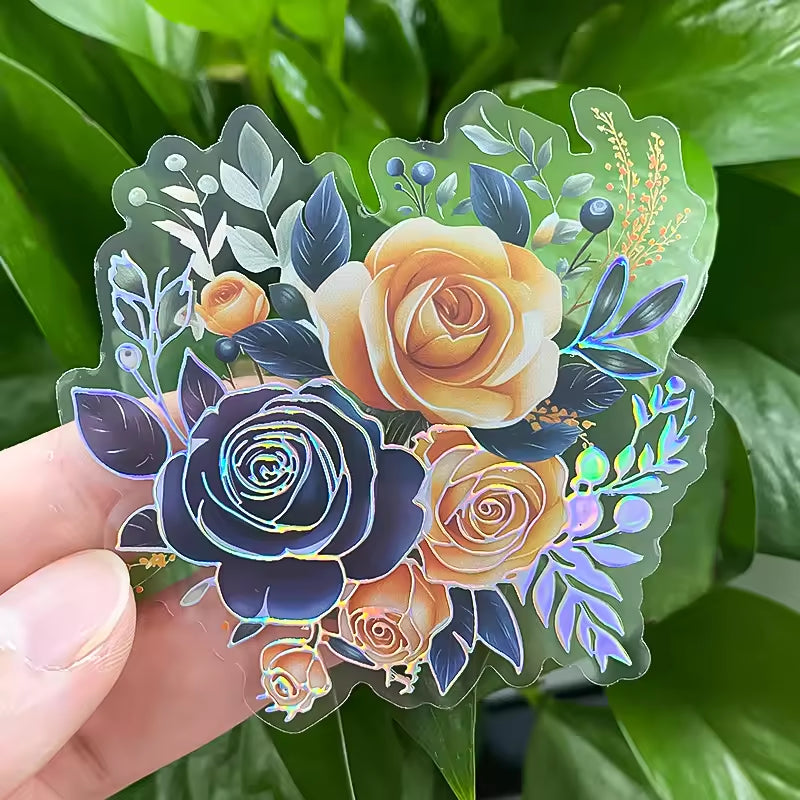 Custom Design Hologram Glitter Film Logo Self Adhesive Waterproof PVC Transparent Clear Cartoon Die Cut Sticker