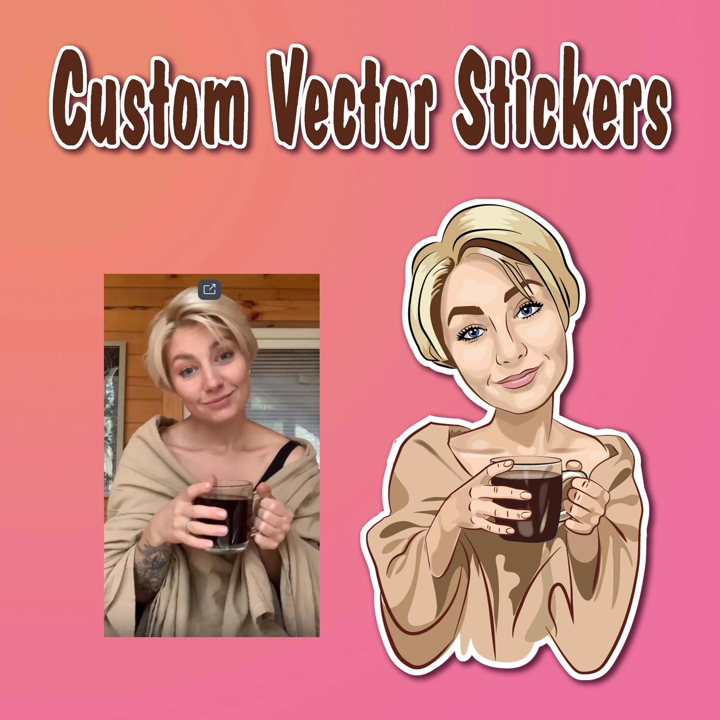 Personalized Stickers _ Matte or Glossy _ Minimal _ Custom Drawing Portrait Sticker _ Digital Illustration _ Picture Decal _ Photo Sticker