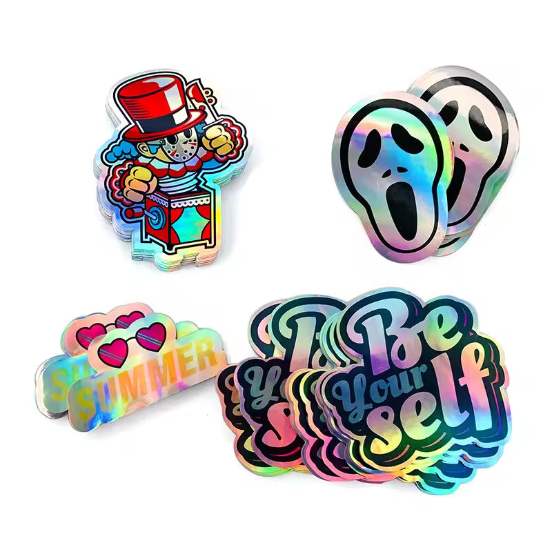 Autocollants en PVC auto-adhésifs personnalisés, autocollants en vinyle découpés, impression imperméable, logo de dessin animé mignon, autocollants personnalisés