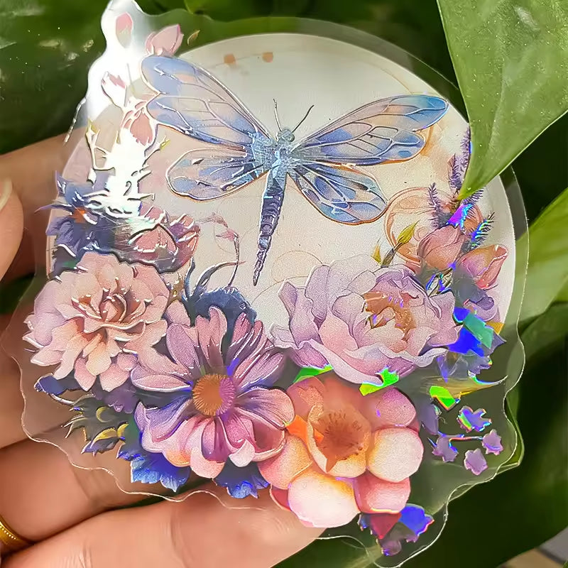 Custom Design Hologram Glitter Film Logo Self Adhesive Waterproof PVC Transparent Clear Cartoon Die Cut Sticker