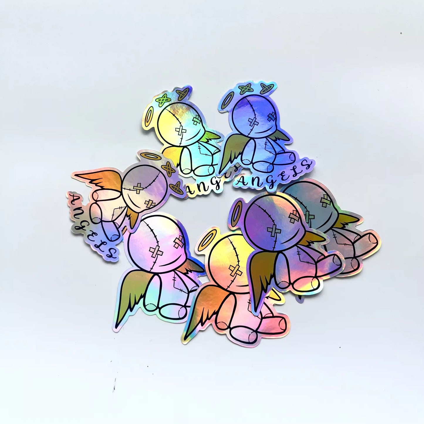 Popular Various Shape Customized Die Cut Kiss Cut Labels Low MOQ Wholesale Waterproof Hologram Holographic Glitter Sticker