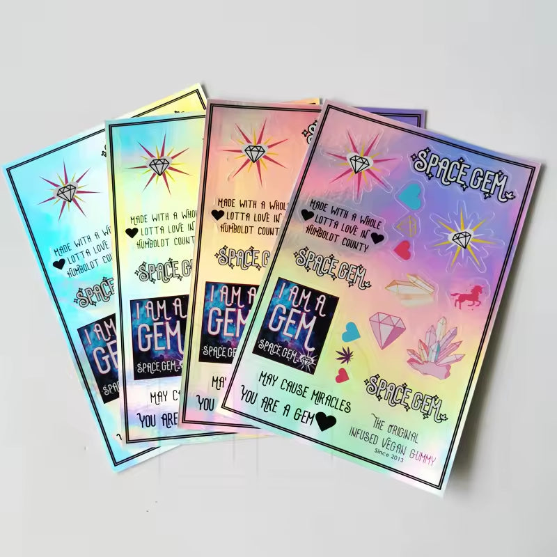 UV Resist Waterproof Shiny Silver Laser Hologram Sticker Label Custom Logo Die Cut Glitter Holographic Sticker Label