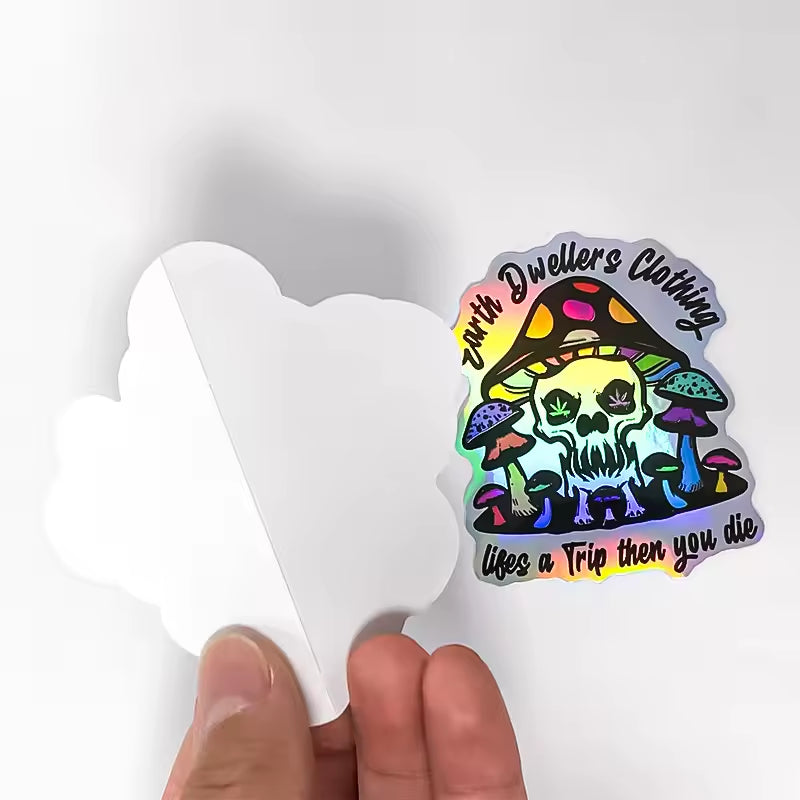 Custom Design Hologram Glitter Film Logo Self Adhesive Waterproof PVC Transparent Clear Cartoon Die Cut Sticker