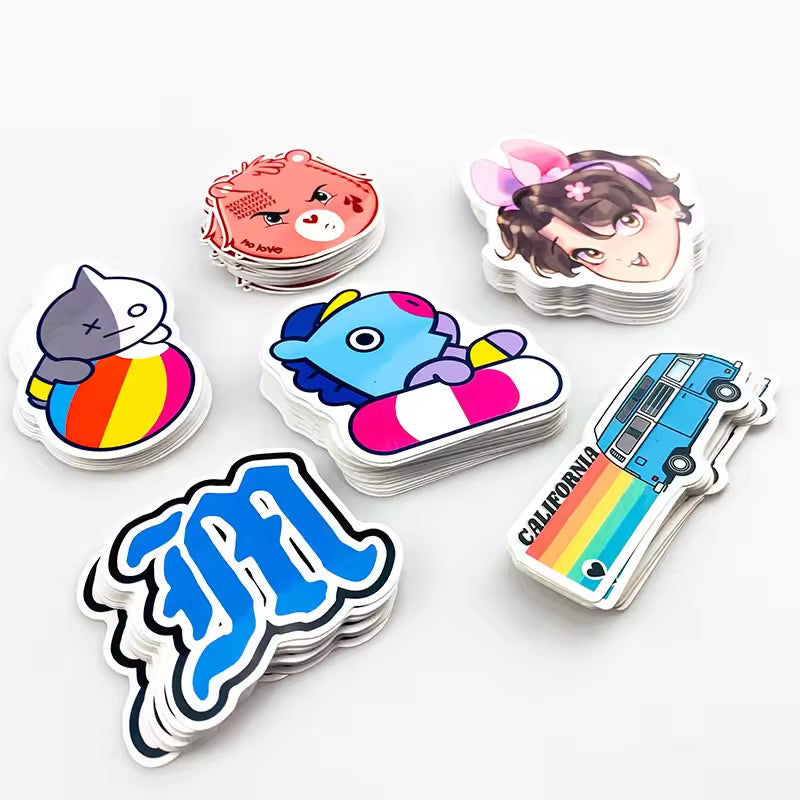 Custom Design Hologram Glitter Film Logo Self Adhesive Waterproof PVC Transparent Clear Cartoon Die Cut Sticker