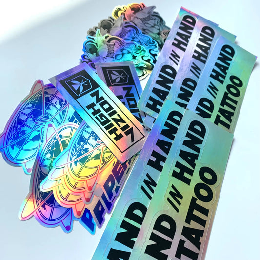 Popular Various Shape Customized Die Cut Kiss Cut Labels Low MOQ Wholesale Waterproof Hologram Holographic Glitter Sticker