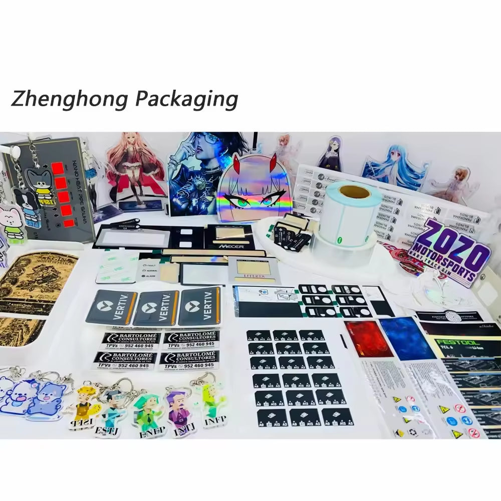 Venta al por mayor de pegatinas autoadhesivas de PVC, pegatinas de vinilo troqueladas personalizadas, impresión impermeable, pegatinas con logotipos de dibujos animados lindos, personalizadas. 